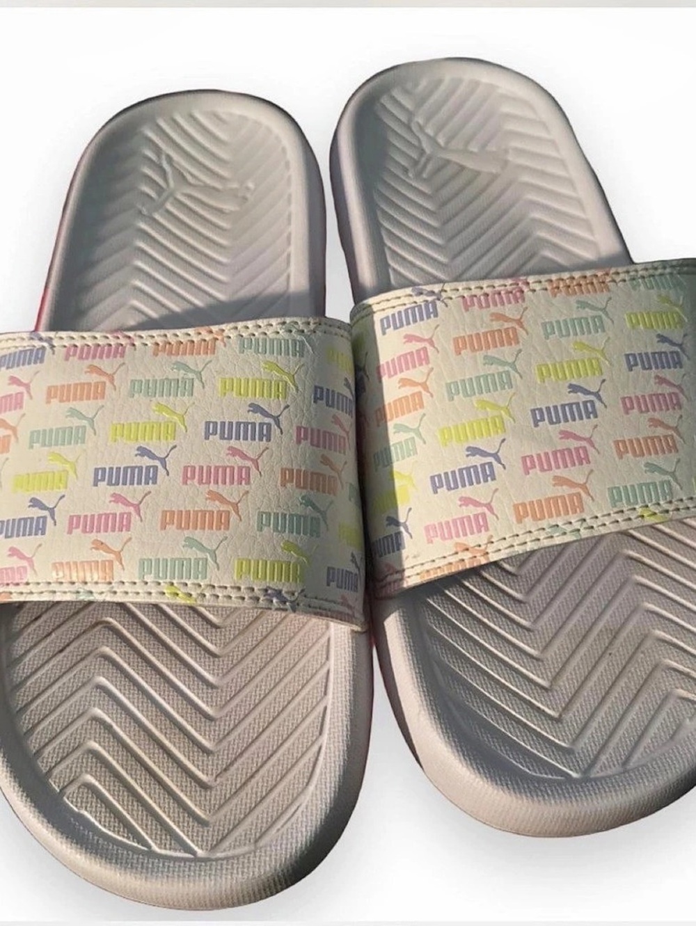Puma Popcat Mini Logo Women's Slide Sandals White & Pink US 7 Like New